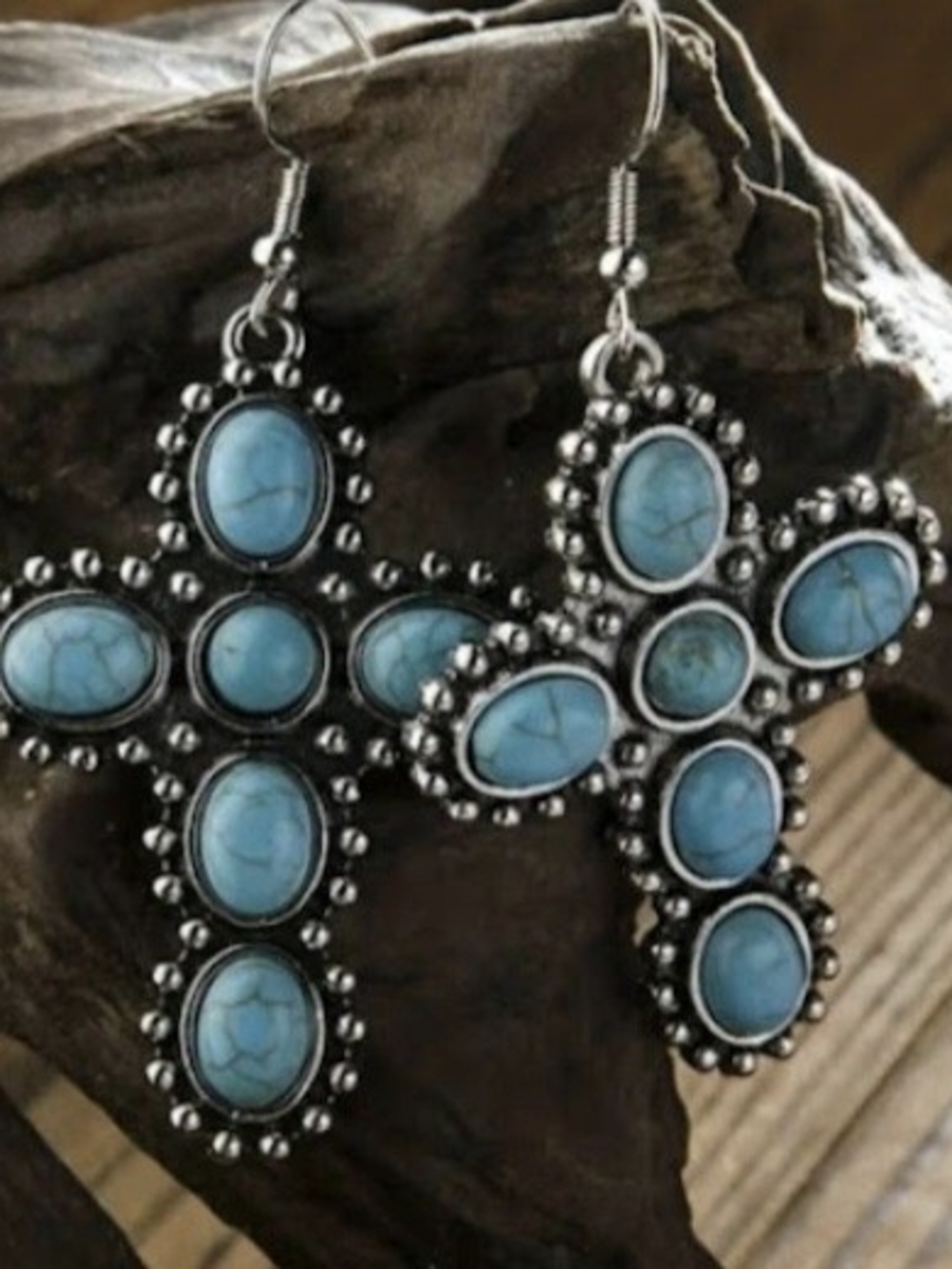 Wrangler Turquoise Stone Cross Dangle Earrings